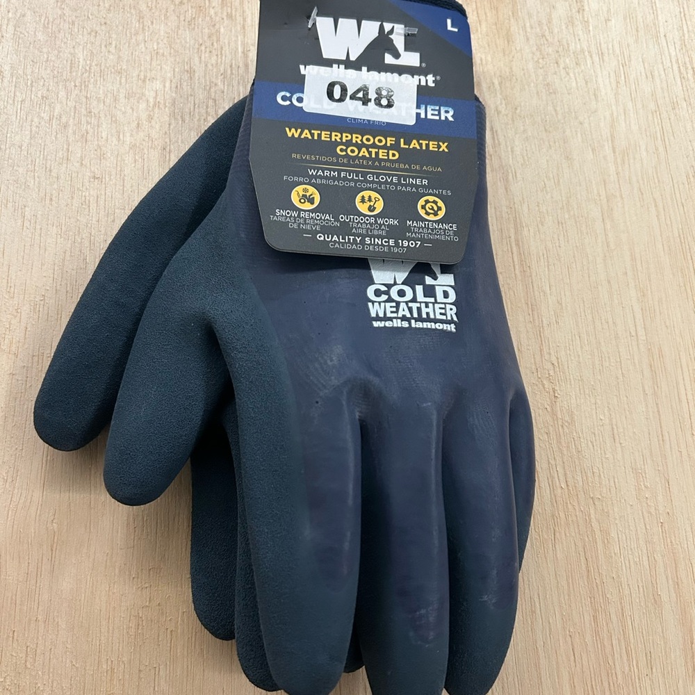 Wells Lamont Cold Weather Waterproof Latex Coated Work Gloves Navy Blue Large